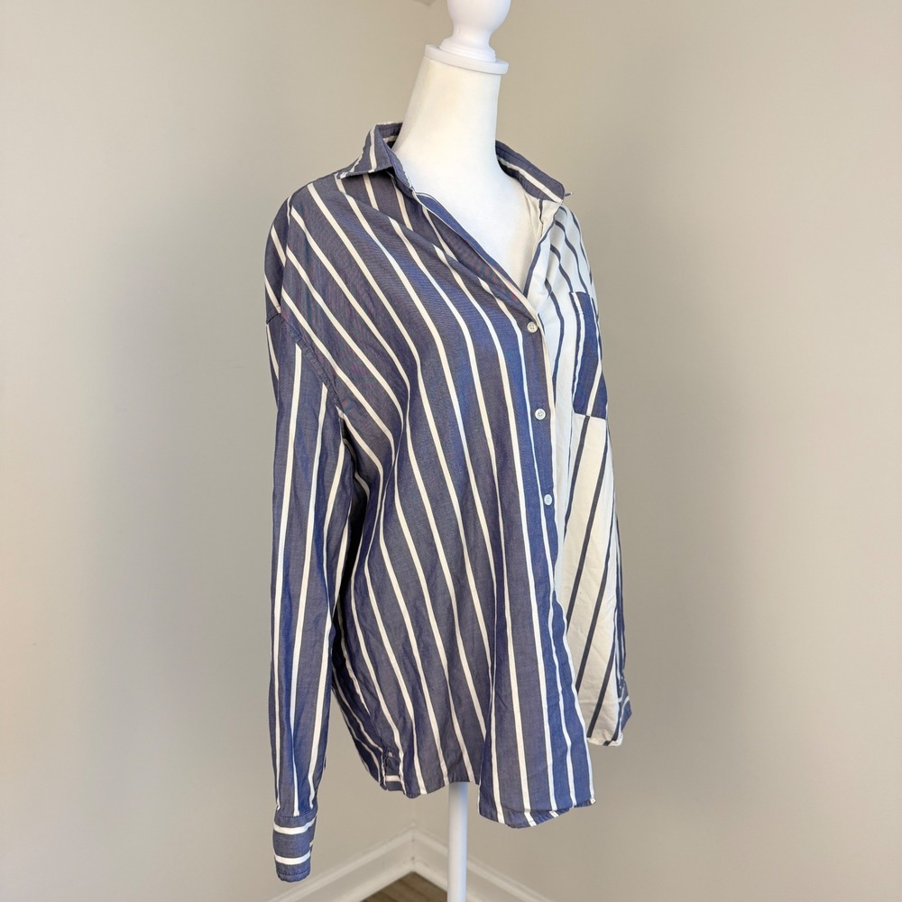 Weekend Max Mara Libano Shirt Blue White Stripe Oversized Cotton Button Down - Picture 8 of 9